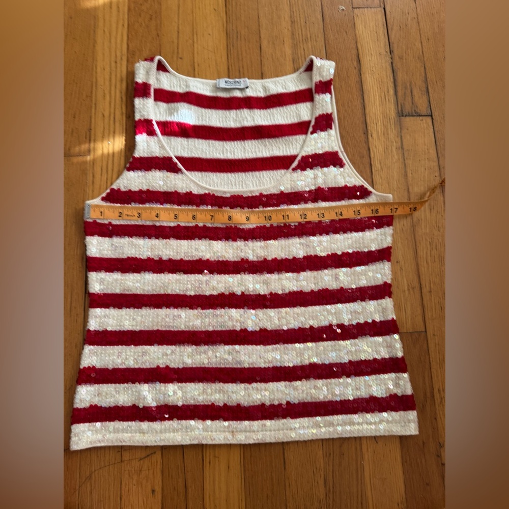 Moschino Red and White Striped Sequin Knit Tank Top - Picture 4 of 6